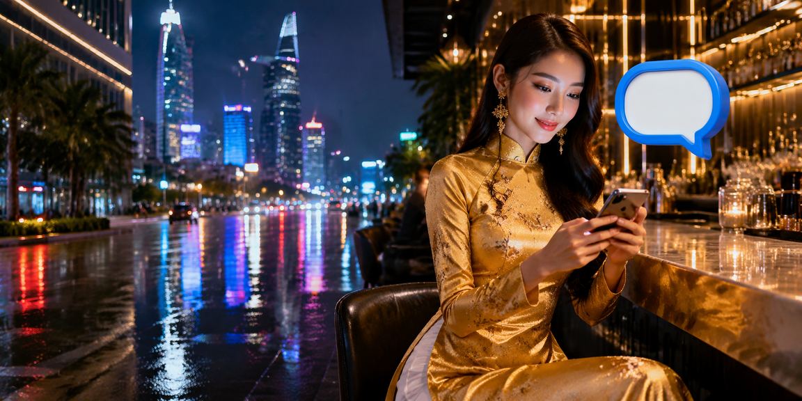 TP.HCM - người dùng truy cập casino di động qua điện thoại trong trang phục áo dài